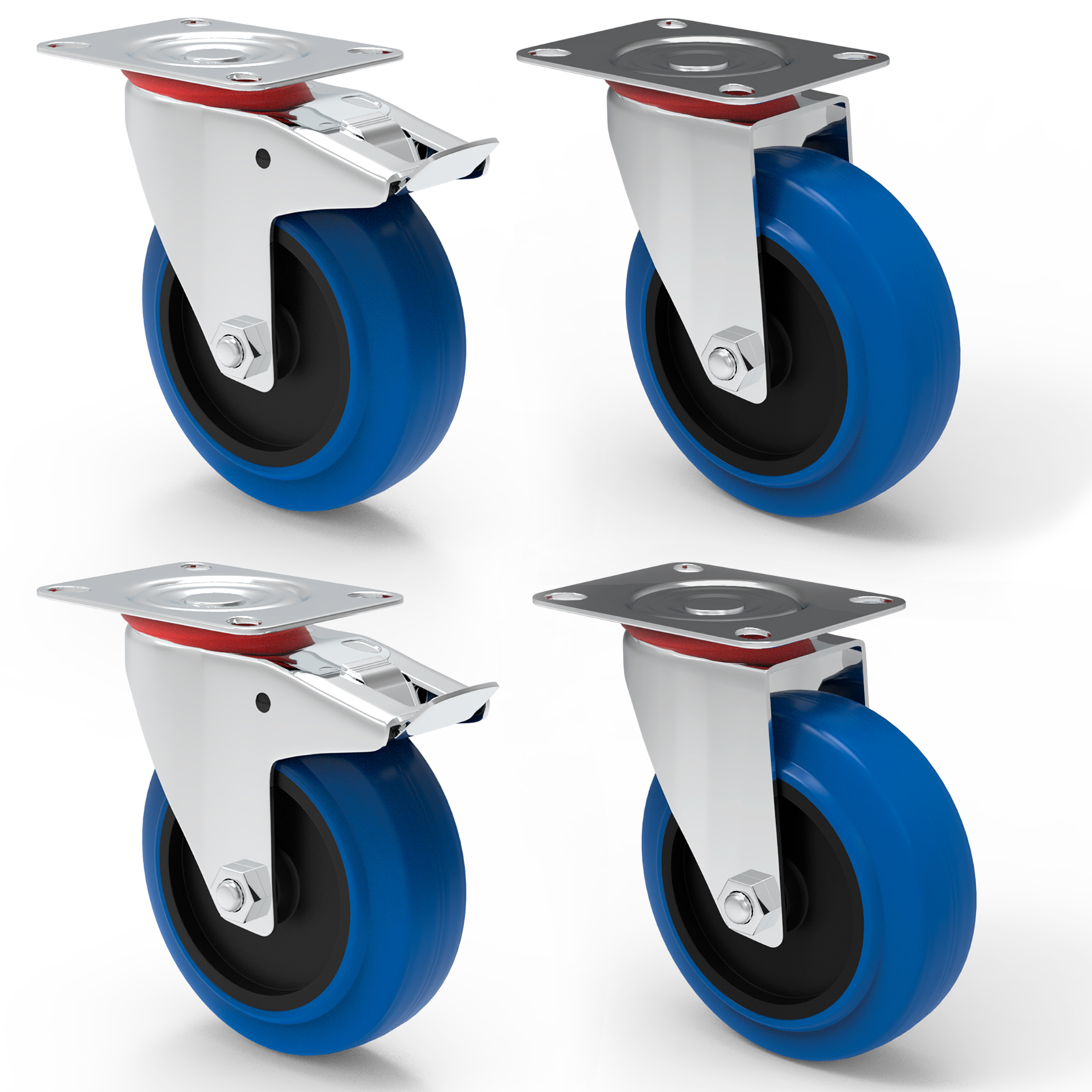 4 Stück 200 mm SL Gummi Rollen Blue Wheel Transportrollen Lenkrollen Lenkrolle 