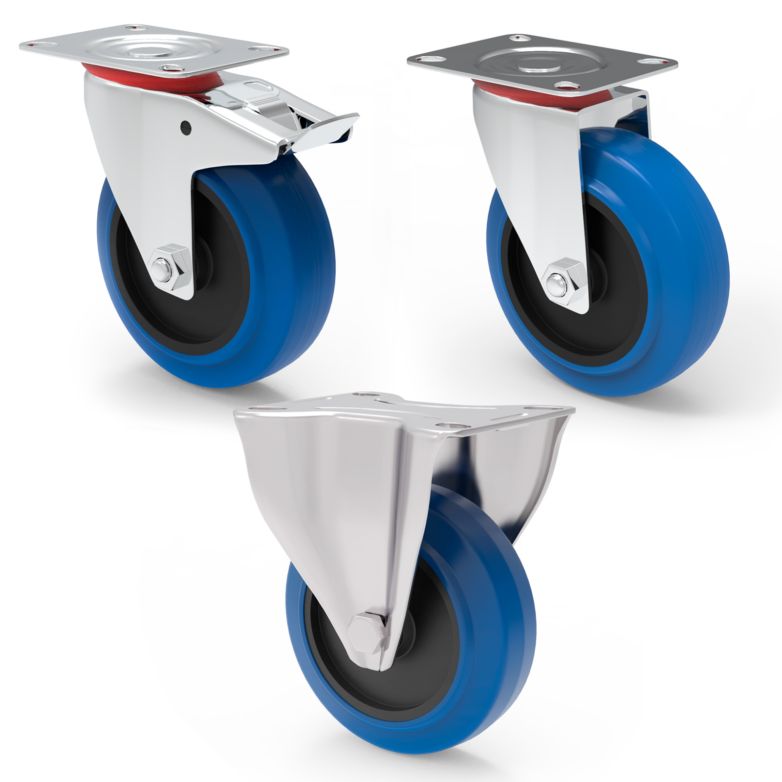 8 Stück 125 mm SL Gummi Rollen Blue Wheel Transportrollen Lenkrollen Lenkrolle 