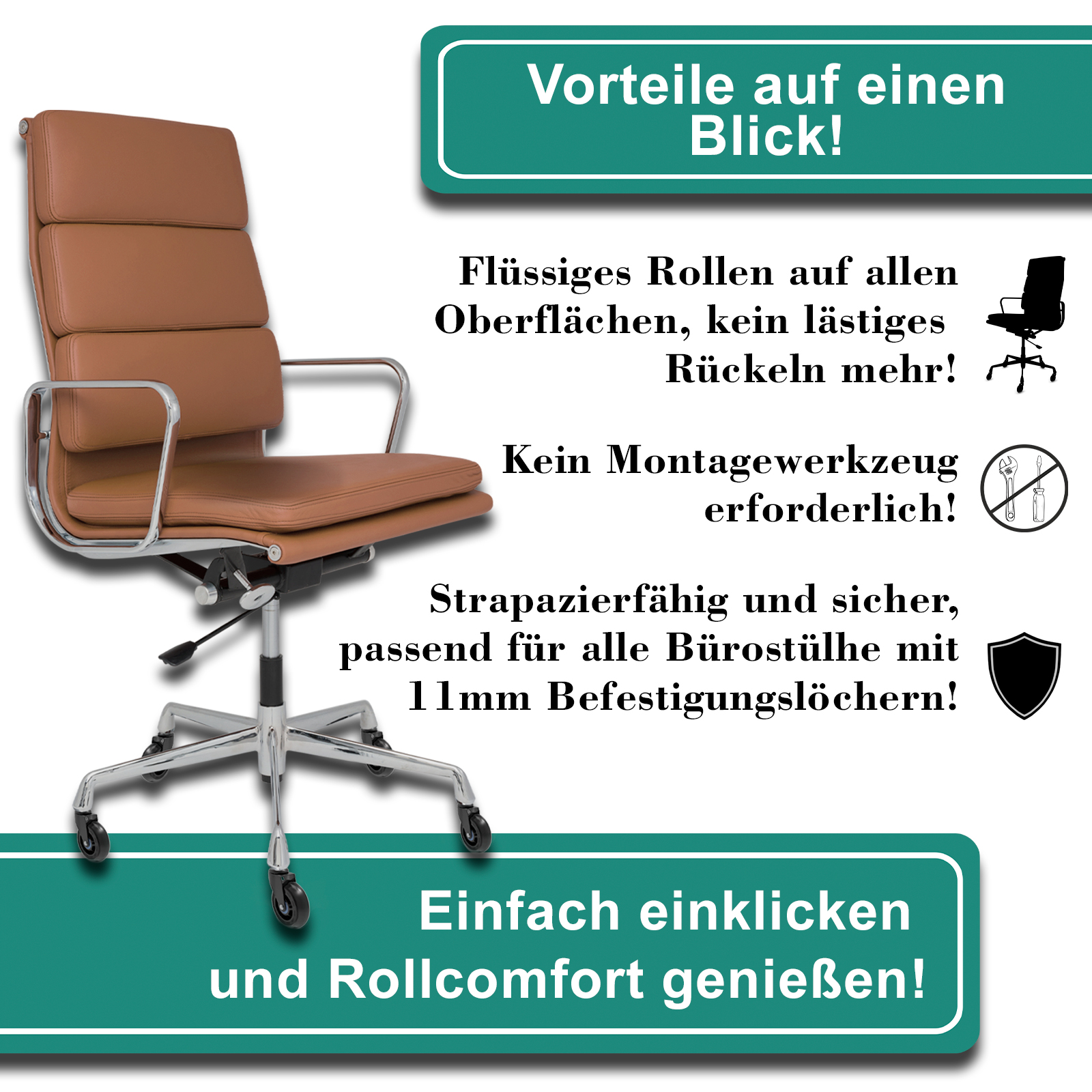 5~10 Stück Bürostuhlrollen Hartbodenrolle leise Stuhl Drehstuhl Stuhlrolle 11 mm 