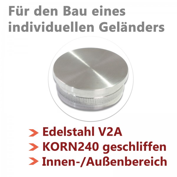 Rohrstopfen / Endkappe Edelstahl V2A ( Flach , Hohl , Ø33,7mm )